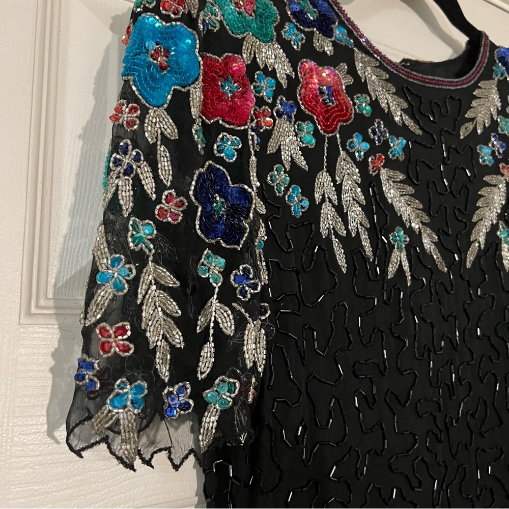FANCY Cocktail Dress Holiday Beaded Scala Milan Paris LA Hand Black Sexy Back